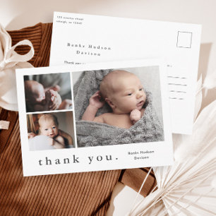 Carte Postale Collage de photos avec prénom moderne pour bébé Me