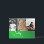 Carte Postale Collage de photos d'anniversaire 90 ans vert<br><div class="desc">Une élégante invitation d'anniversaire 90 ans avec 4 photos sur fond vert. Supprimez le mot surprise si ce n'est pas nécessaire. Les images sont facilement remplaçables par vos propres images personnelles. Modifiez les informations pour votre propre invitation d'anniversaire personnalisée. L'âge peut également être modifié à tout âge, pas seulement quatre-vingt-dix....</div>