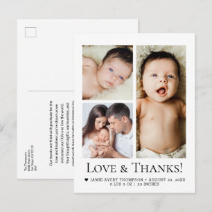 Carte Postale Collage de photos de bébé Love and Thanks Naissanc
