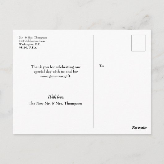 Carte Postale Collage de photos de mariage bleu moderne Merci (Dos)