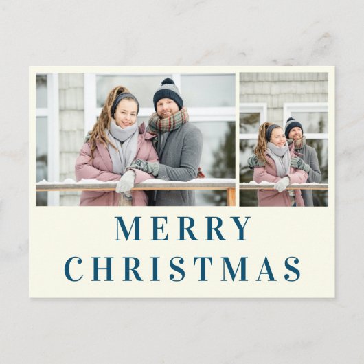 Carte Postale Collage de photos de Noël avec texte bleu marine i (Devant)