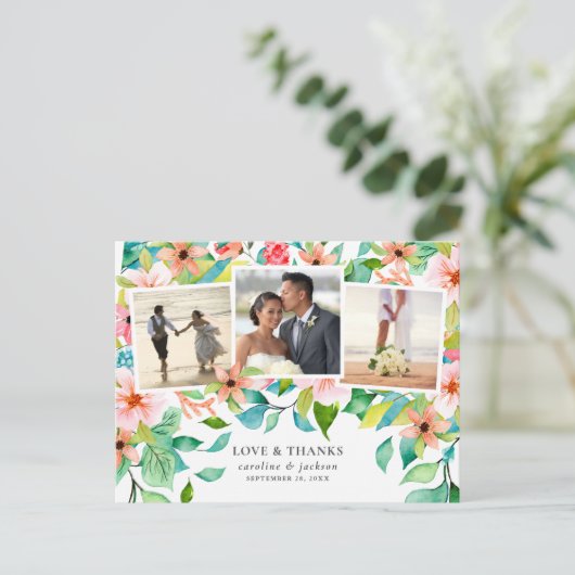 Carte Postale Collage de photos florales tropicales Merci Mariag (Debout devant)