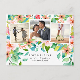 Carte Postale Collage de photos florales tropicales Merci Mariag