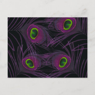 Carte Postale Collage de plumes de paon violet et vert