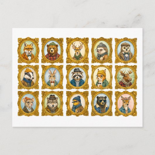 Carte Postale Collage de portraits d'animaux (Devant)
