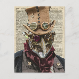 Carte Postale Collage de robots Steampunk sur la vieille page de