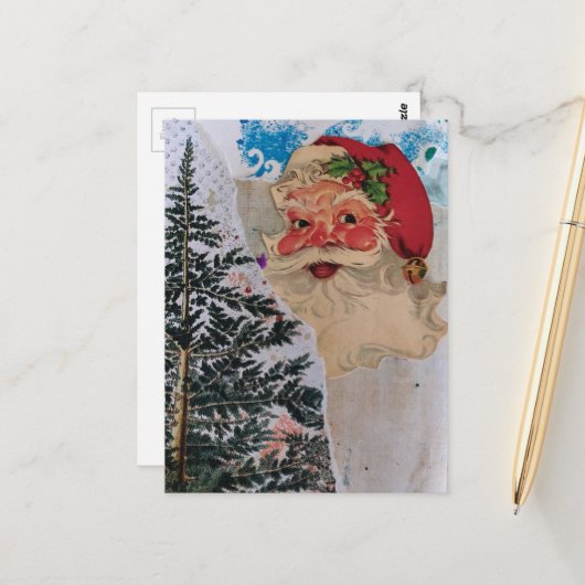 Carte Postale Collage de Santa rétro (Devant/Arrière en situation)