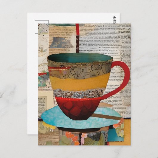 Carte Postale Collage de tasse à thé (Devant / Derrière)