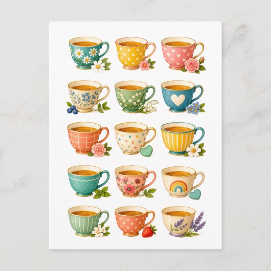 Carte Postale Collage de tasses à thé (Devant)