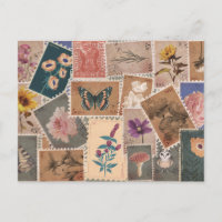Collage de timbres postaux de fleurs et de nature