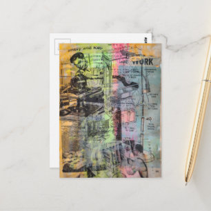 Carte Postale Collage de travail du bois coloré rétro en techniq