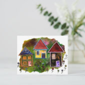 Carte Postale Collage de trois maisons avec fleurs (Debout devant)