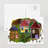 Carte Postale Collage de trois maisons avec fleurs (Devant / Derrière)