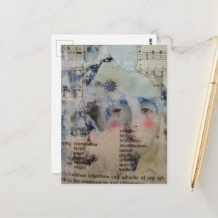 Carte Postale collage de visage de personne abstraite verbes mus