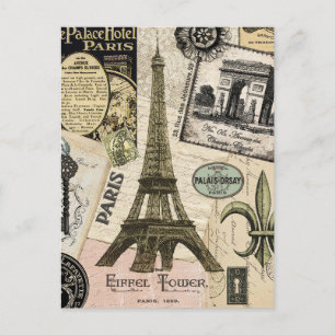 Carte Postale Collage de voyage français vintage moderne