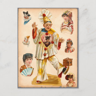Carte Postale Collage d'éphémères de femmes et de clowns de cirq