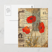 Carte Postale Collage des Fleurs de Pavot Vintages (Devant / Derrière)