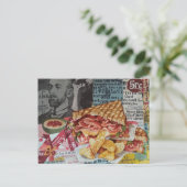 Carte Postale collage du journal de junk avec sandwich et frites (Debout devant)