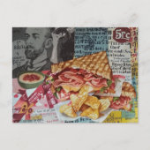 Carte Postale collage du journal de junk avec sandwich et frites (Devant)