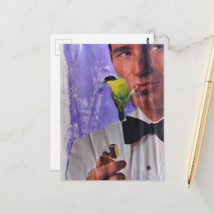 Carte Postale Collage d'un homme vintage fumant et d'un petit oi