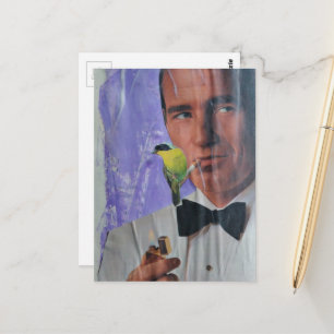 Carte Postale Collage d'un homme vintage fumant et d'un petit oi