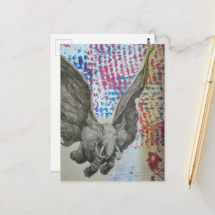 Carte Postale Collage éléphant volant fantastique