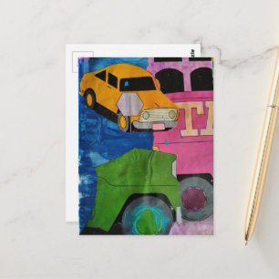 Carte Postale Collage en couleurs vives de moyens mixtes de tran