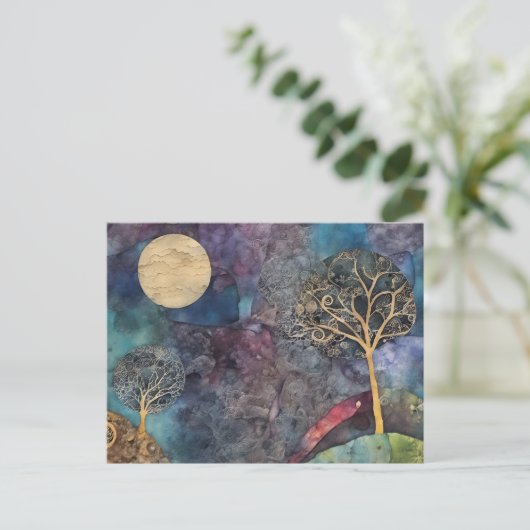 Carte Postale Collage en techniques mixtes d'arbre abstrait (Debout devant)