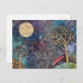 Carte Postale Collage en techniques mixtes d'arbre abstrait (Devant / Derrière)