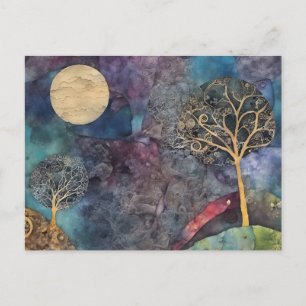 Carte Postale Collage en techniques mixtes d'arbre abstrait