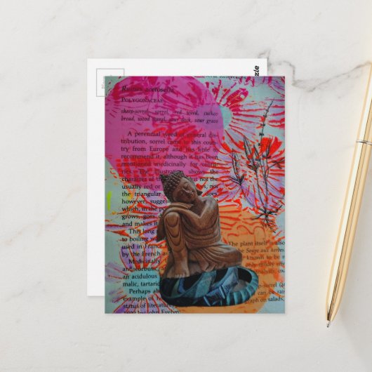 Carte Postale Collage en techniques mixtes de Bouddha (Devant/Arrière en situation)