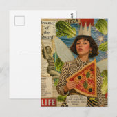 Carte Postale Collage en techniques mixtes de fée de pizza (Devant / Derrière)
