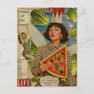 Carte Postale Collage en techniques mixtes de fée de pizza