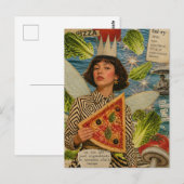Carte Postale Collage en techniques mixtes de fée de pizza (Devant / Derrière)