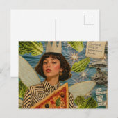 Carte Postale Collage en techniques mixtes de fée de pizza (Devant / Derrière)