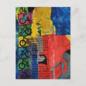Carte Postale Collage en techniques mixtes de vélos et de camion (Devant)