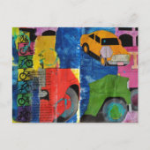 Carte Postale Collage en techniques mixtes de voitures, vélos et (Devant)