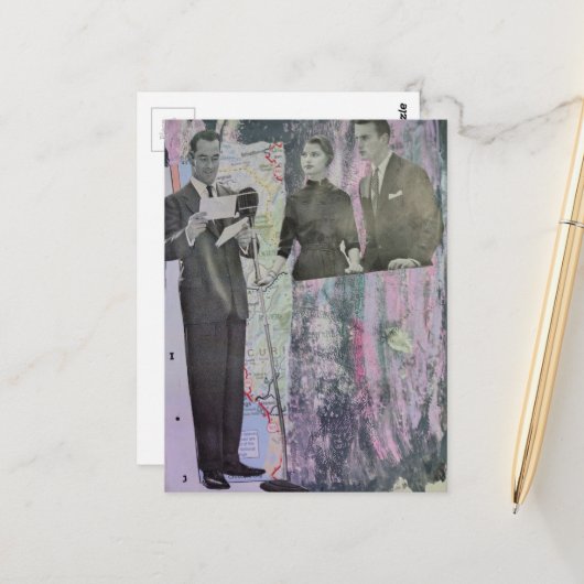 Carte Postale Collage en techniques mixtes d'un couple dans une (Devant/Arrière en situation)