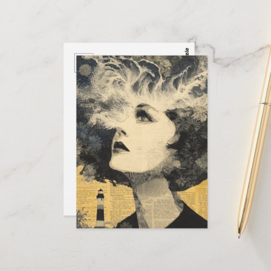 Carte Postale Collage en techniques mixtes Lighthouse Brain Wave (Devant/Arrière en situation)