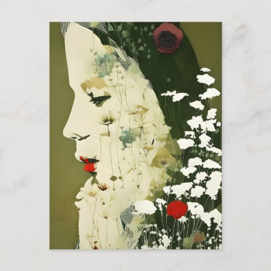 Carte Postale Collage Femme et Fleurs (Devant)