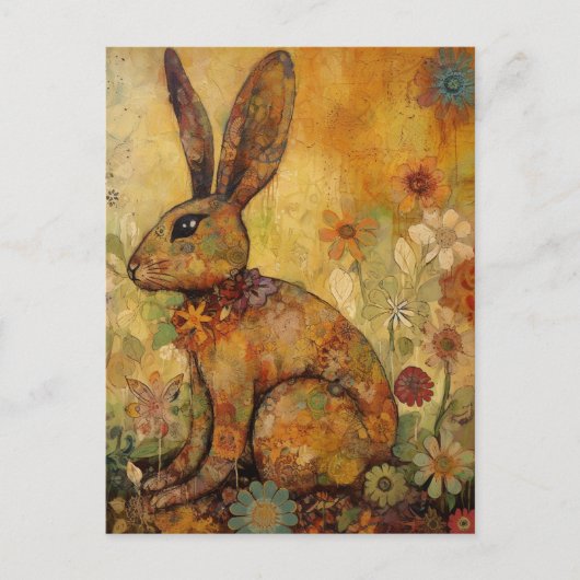 Carte Postale Collage floral de lapin (Devant)