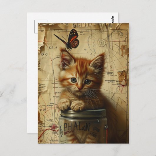 Carte Postale Collage Ginger Kitten Médias mixtes (Devant / Derrière)