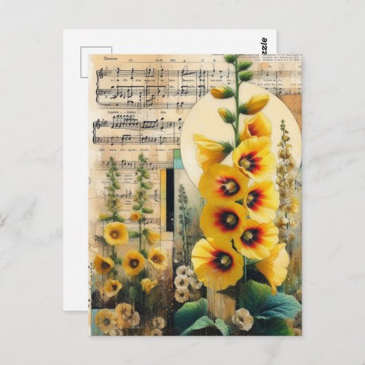 Carte Postale Collage Hollyhock Jaune (Devant / Derrière)