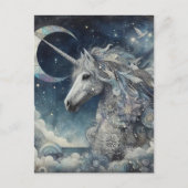 Carte Postale Collage Licorne Argentée Avec Lune (Devant)