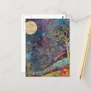 Carte Postale Collage mixte Arbre et Lune