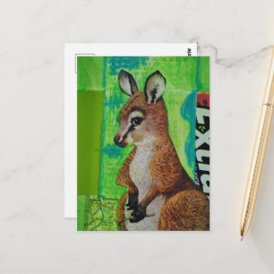 Carte Postale Collage mixte avec bébé kangourou