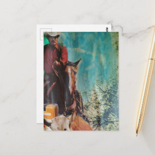 Carte Postale Collage mixte Cowboy Rétro