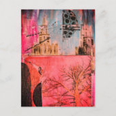 Carte Postale Collage mixte d'arbre d'hiver et de bâtiments (Devant)