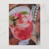 Carte Postale Collage mixte de boisson rose et de bijoux (Devant)