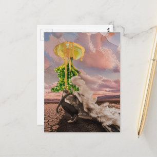 Carte Postale Collage mixte de l'OVNI feuillu vient pour elle